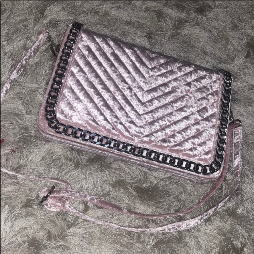 Powder pink velvet purse